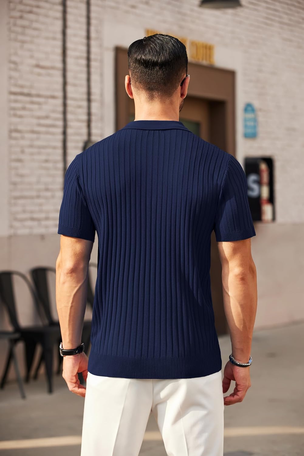Camisetas polo de punto acanalado de manga corta con cremallera para hombre - Imagen 28 de 107