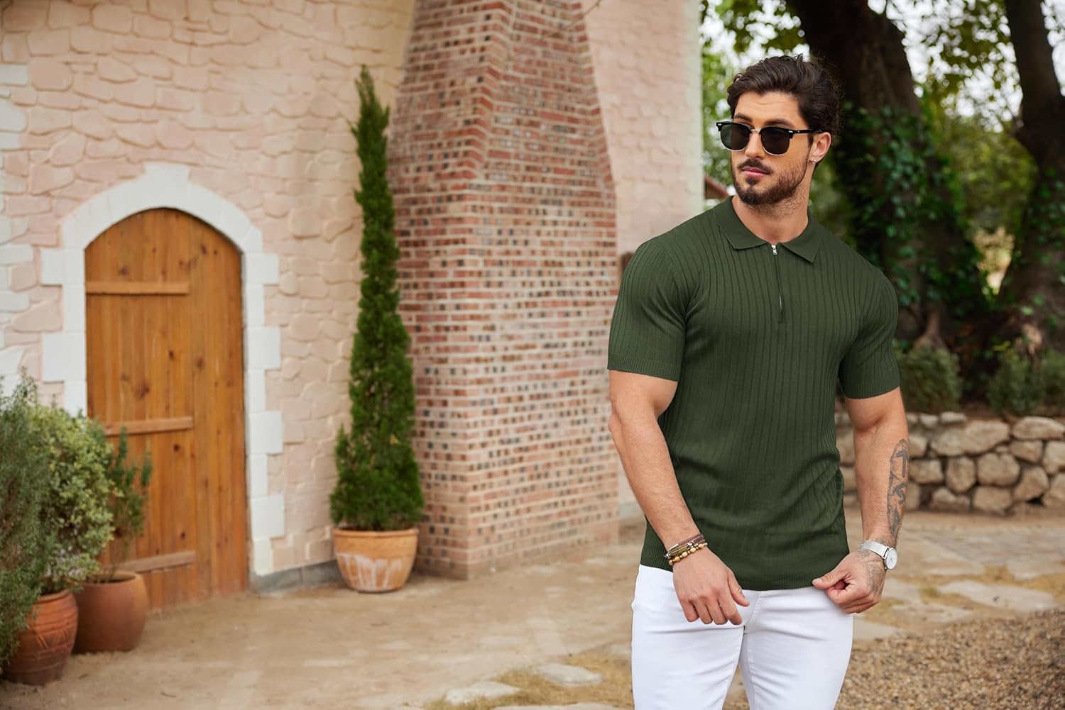 Camisetas polo de punto acanalado de manga corta con cremallera para hombre - Imagen 34 de 107