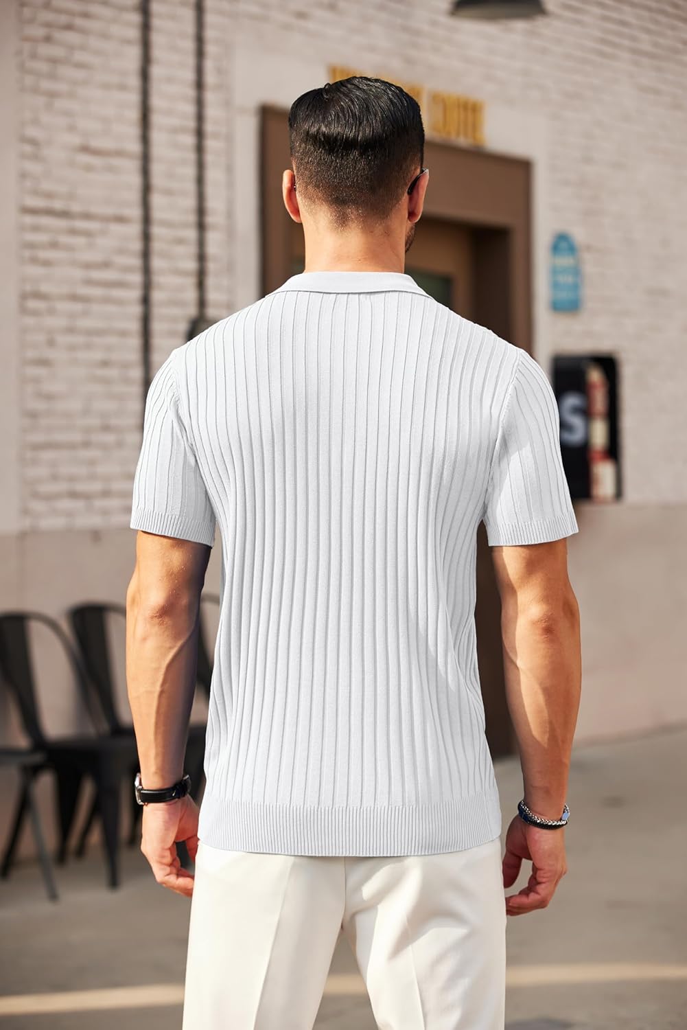 Camisetas polo de punto acanalado de manga corta con cremallera para hombre - Imagen 48 de 107