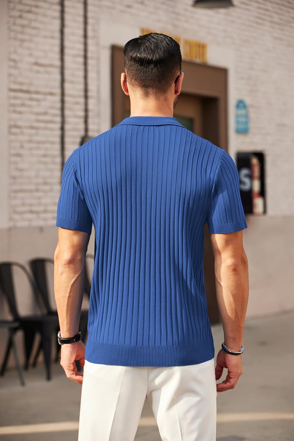 Camisetas polo de punto acanalado de manga corta con cremallera para hombre - Imagen 53 de 107