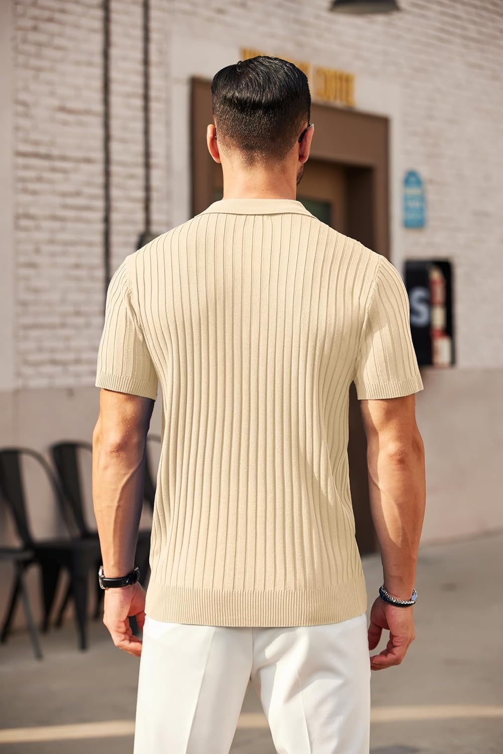 Camisetas polo de punto acanalado de manga corta con cremallera para hombre - Imagen 58 de 107
