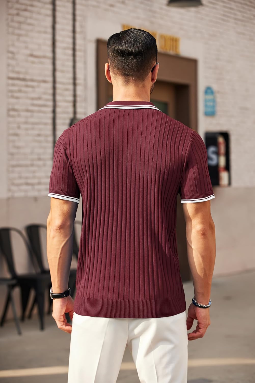 Camisetas polo de punto acanalado de manga corta con cremallera para hombre - Imagen 62 de 107
