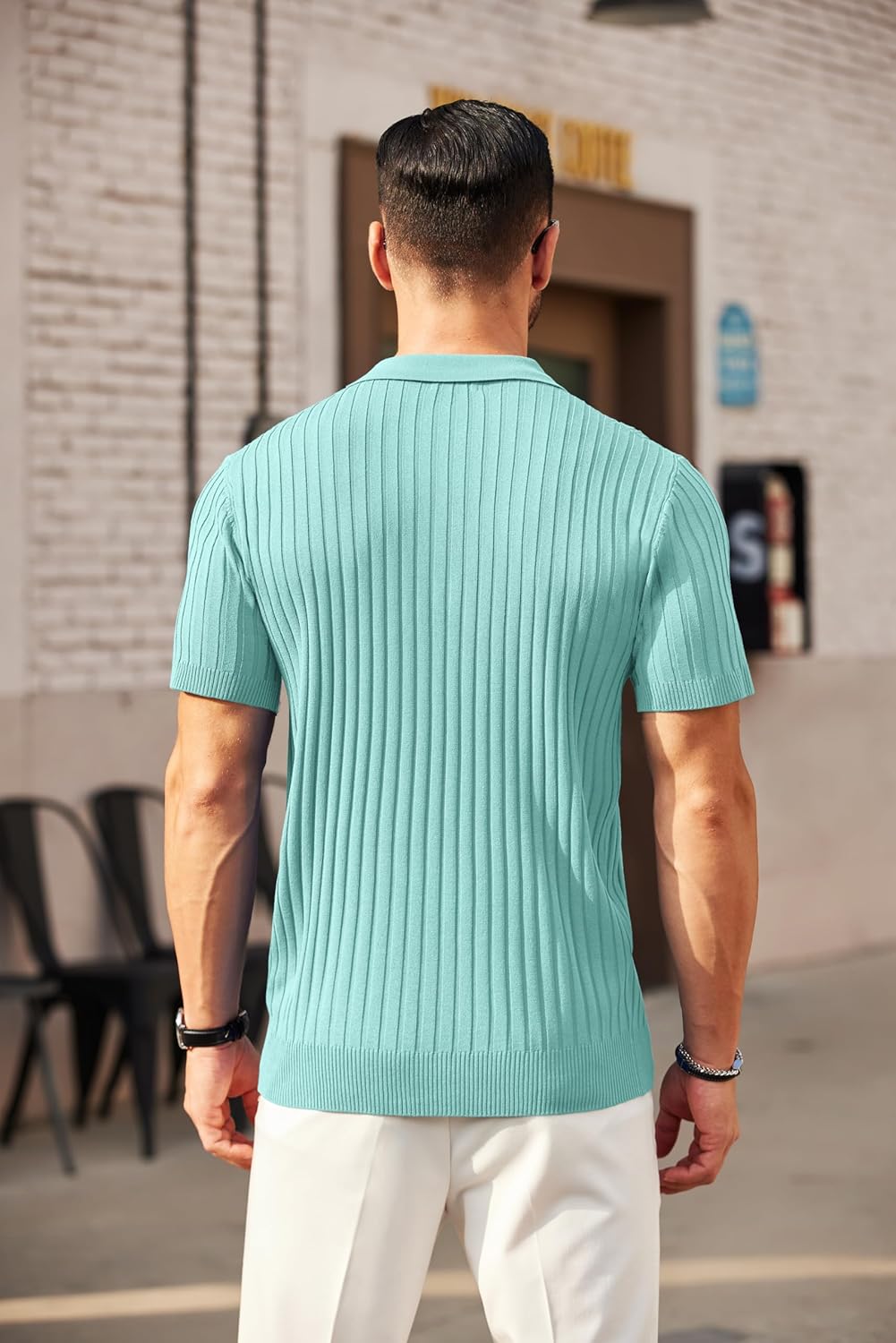 Camisetas polo de punto acanalado de manga corta con cremallera para hombre - Imagen 66 de 107