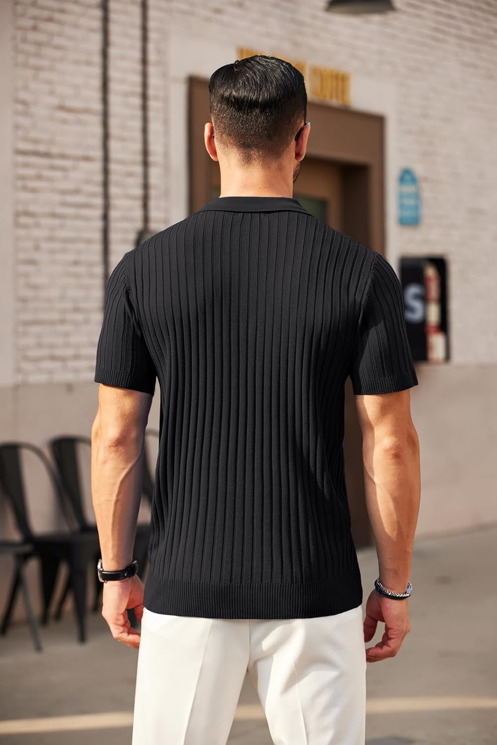 Camisetas polo de punto acanalado de manga corta con cremallera para hombre - Imagen 71 de 107