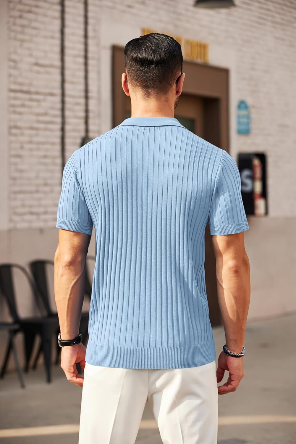 Camisetas polo de punto acanalado de manga corta con cremallera para hombre - Imagen 76 de 107