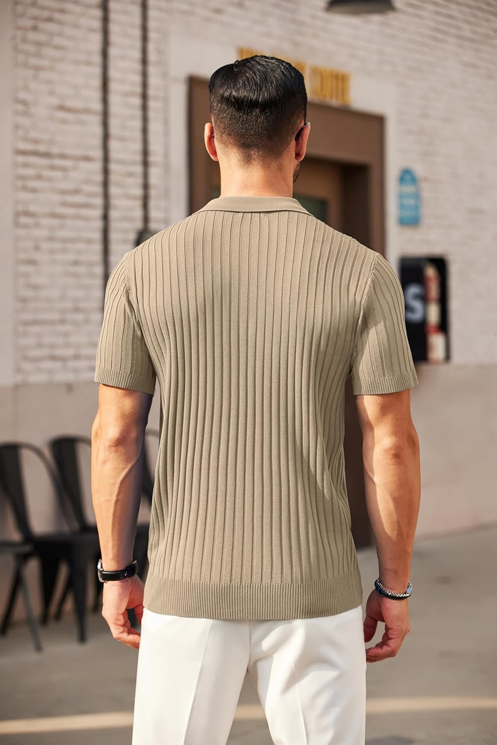 Camisetas polo de punto acanalado de manga corta con cremallera para hombre - Imagen 84 de 107