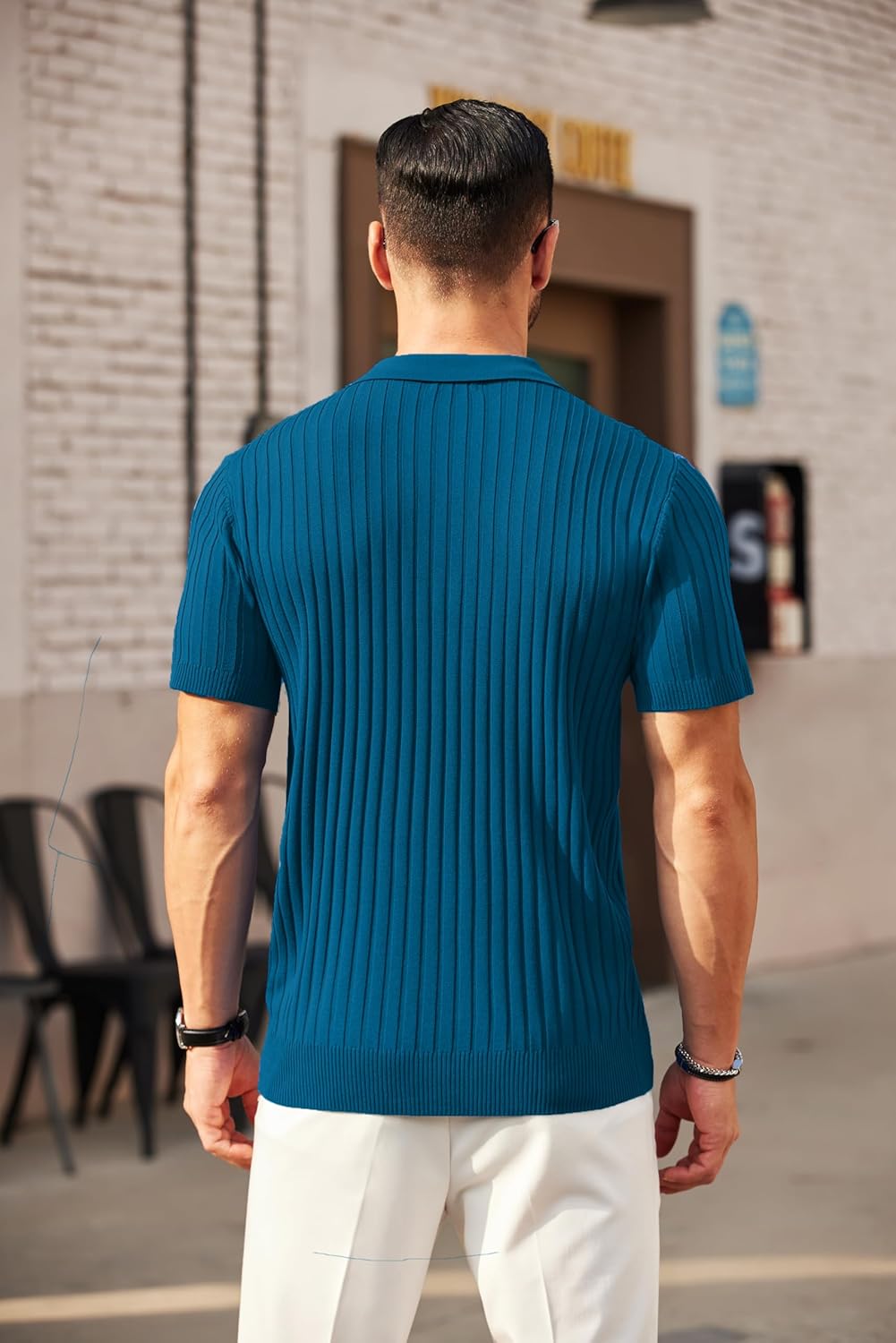 Camisetas polo de punto acanalado de manga corta con cremallera para hombre - Imagen 93 de 107