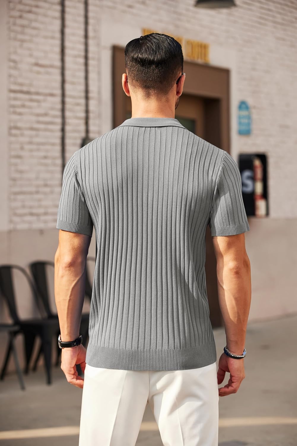 Camisetas polo de punto acanalado de manga corta con cremallera para hombre - Imagen 97 de 107