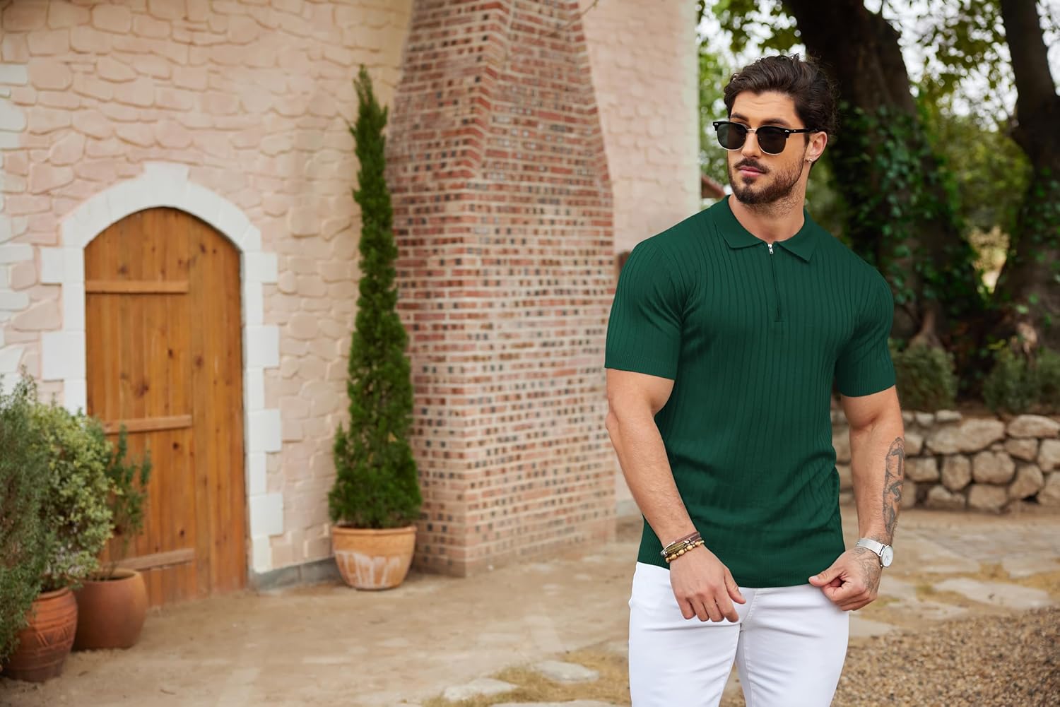 Camisetas polo de punto acanalado de manga corta con cremallera para hombre - Imagen 102 de 107