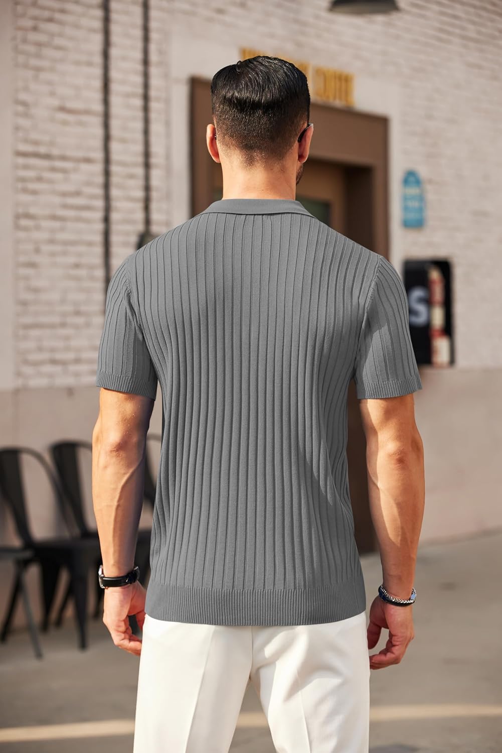 Camisetas polo de punto acanalado de manga corta con cremallera para hombre - Imagen 106 de 107