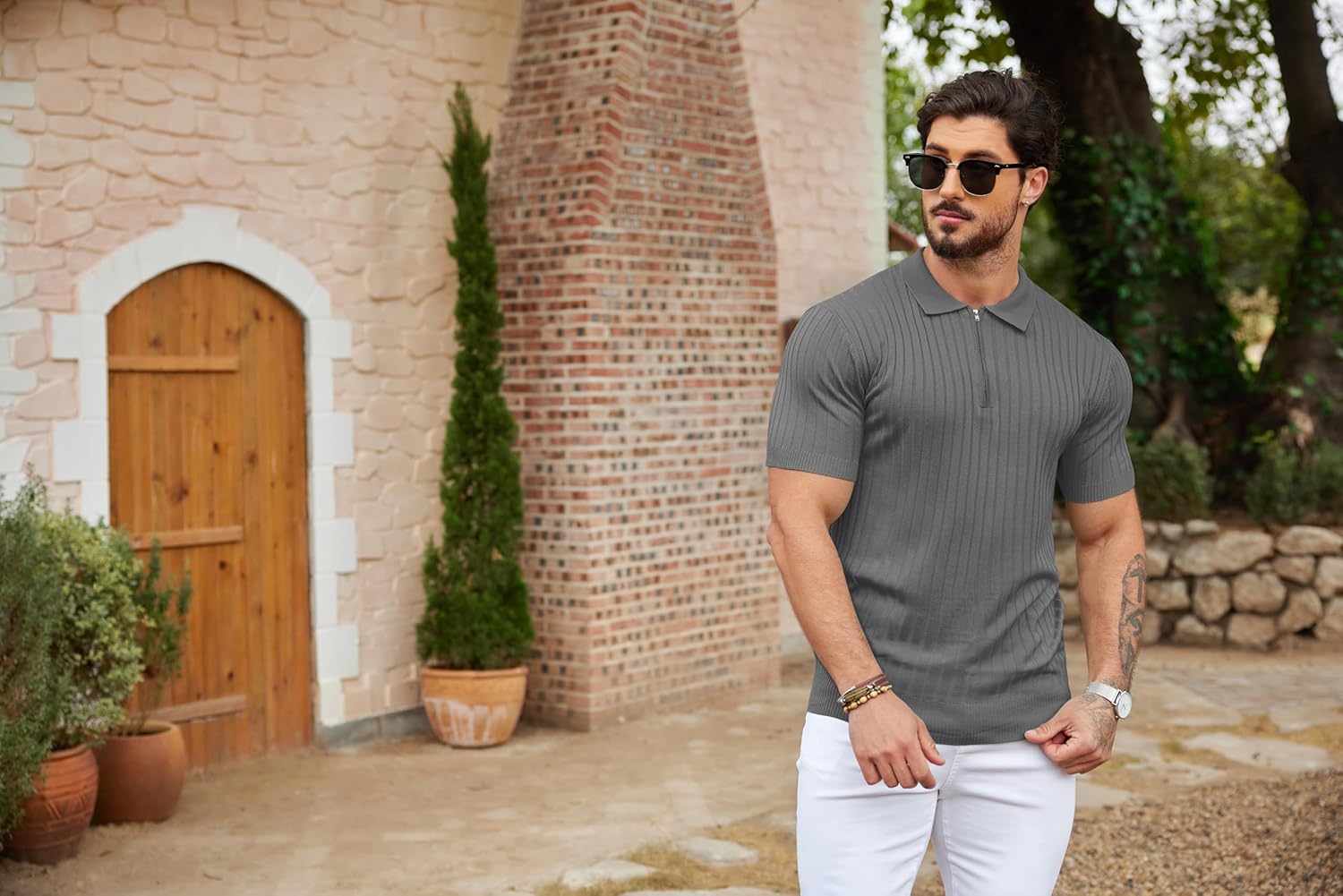 Camisetas polo de punto acanalado de manga corta con cremallera para hombre - Imagen 107 de 107