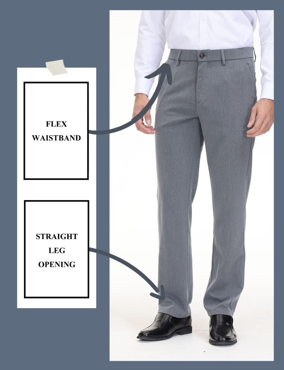 Pantalone elegante uomo vestibilità classica vita flessibile piatto davanti, comodo, capiente - Foto 24 di 42