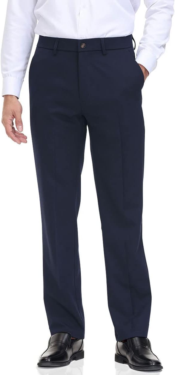 Pantalone elegante uomo vestibilità classica vita flessibile piatto davanti, comodo, capiente - Foto 28 di 42