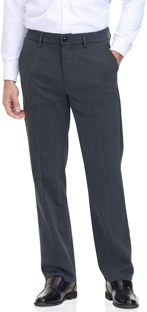 Pantalone elegante uomo vestibilità classica vita flessibile piatto davanti, comodo, capiente - Foto 33 di 42