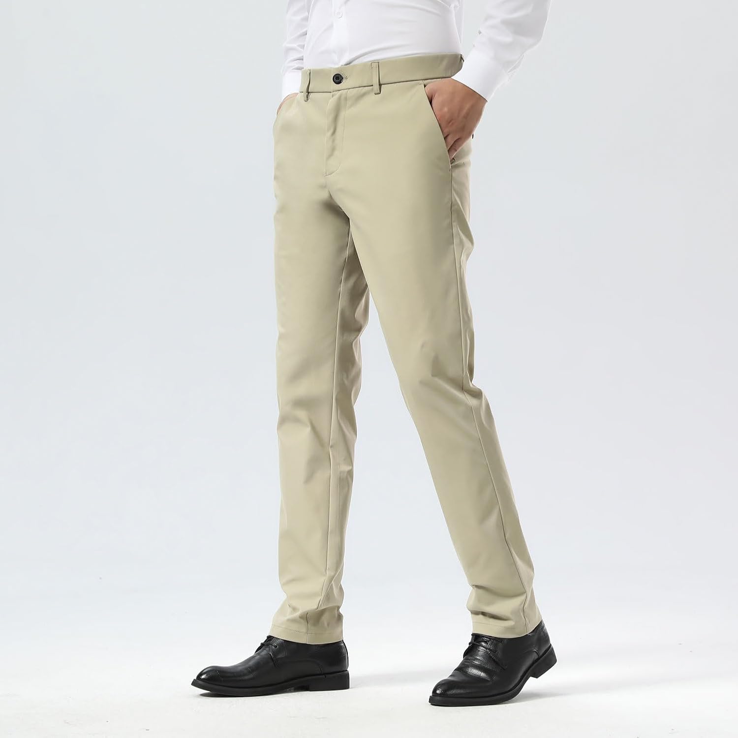 Slim Fit Stretch Khaki Anzughose für Herren, faltenfrei, flexibler Bund - Bild 34 von 50
