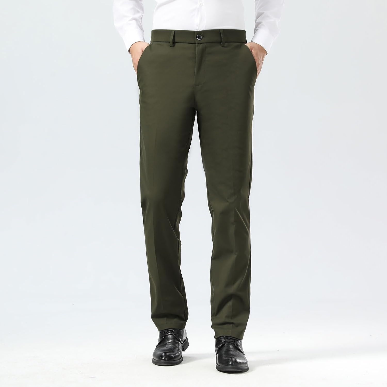 Slim Fit Stretch Khaki Anzughose für Herren, faltenfrei, flexibler Bund - Bild 38 von 50