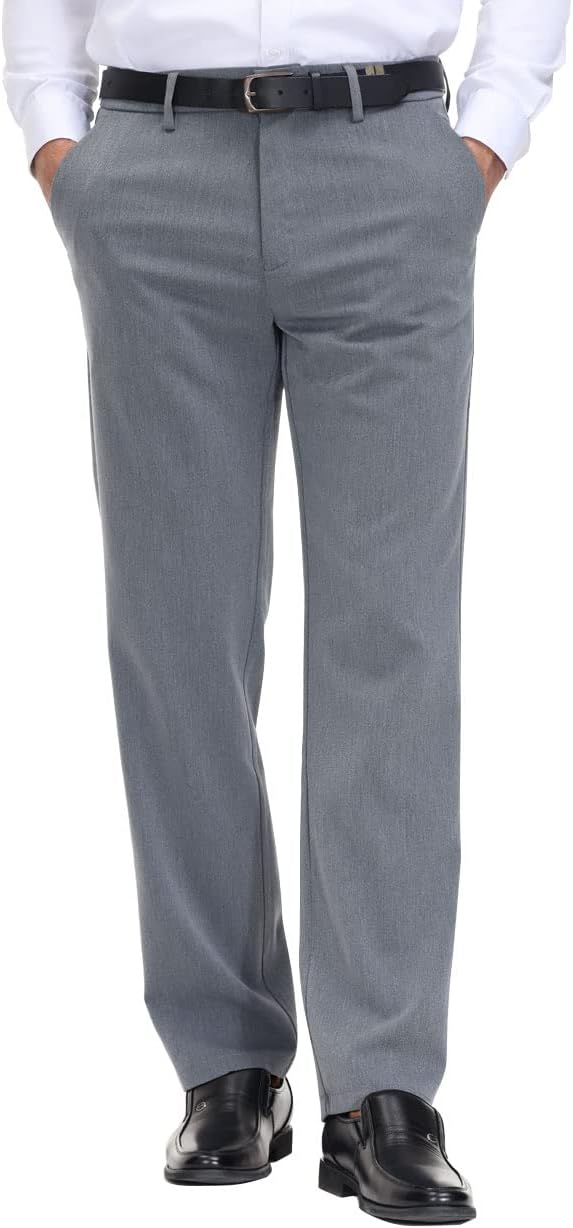 Pantalone elegante uomo vestibilità classica vita flessibile piatto davanti, comodo, capiente - Foto 40 di 42
