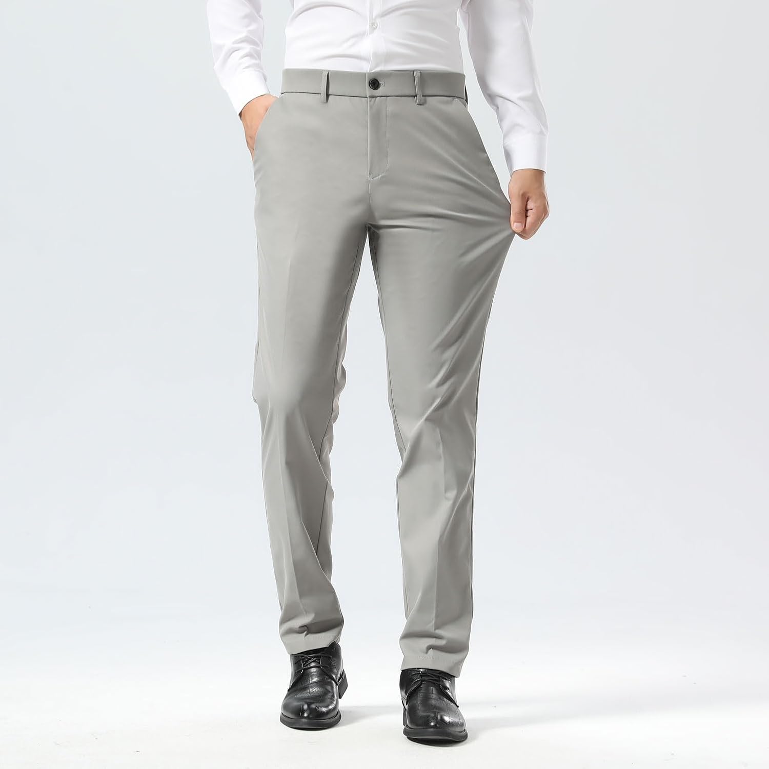 Slim Fit Stretch Khaki Anzughose für Herren, faltenfrei, flexibler Bund - Bild 29 von 50