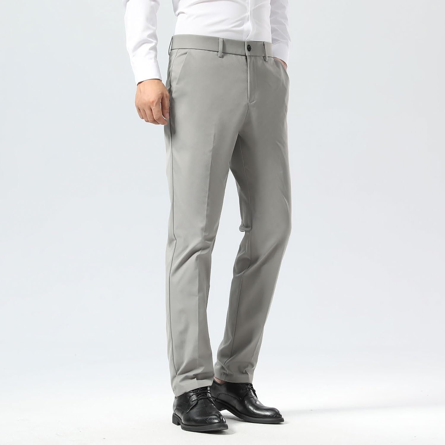 Slim Fit Stretch Khaki Anzughose für Herren, faltenfrei, flexibler Bund - Bild 30 von 50