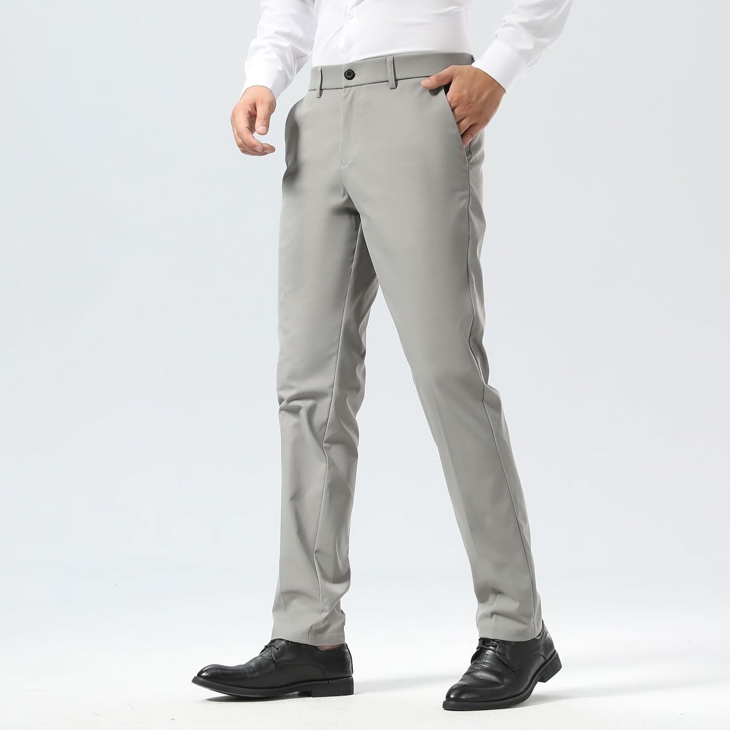 Slim Fit Stretch Khaki Anzughose für Herren, faltenfrei, flexibler Bund - Bild 31 von 50
