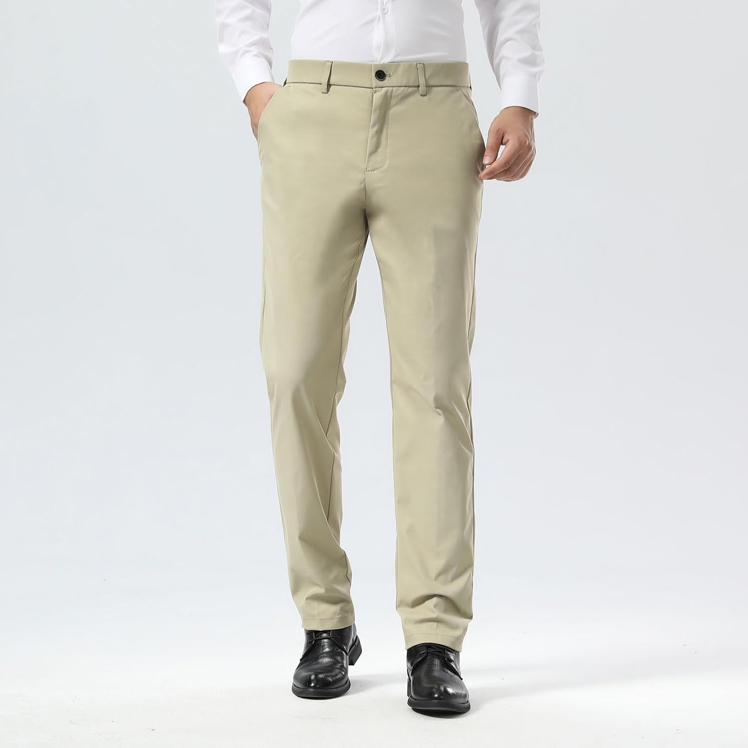 Slim Fit Stretch Khaki Anzughose für Herren, faltenfrei, flexibler Bund - Bild 32 von 50