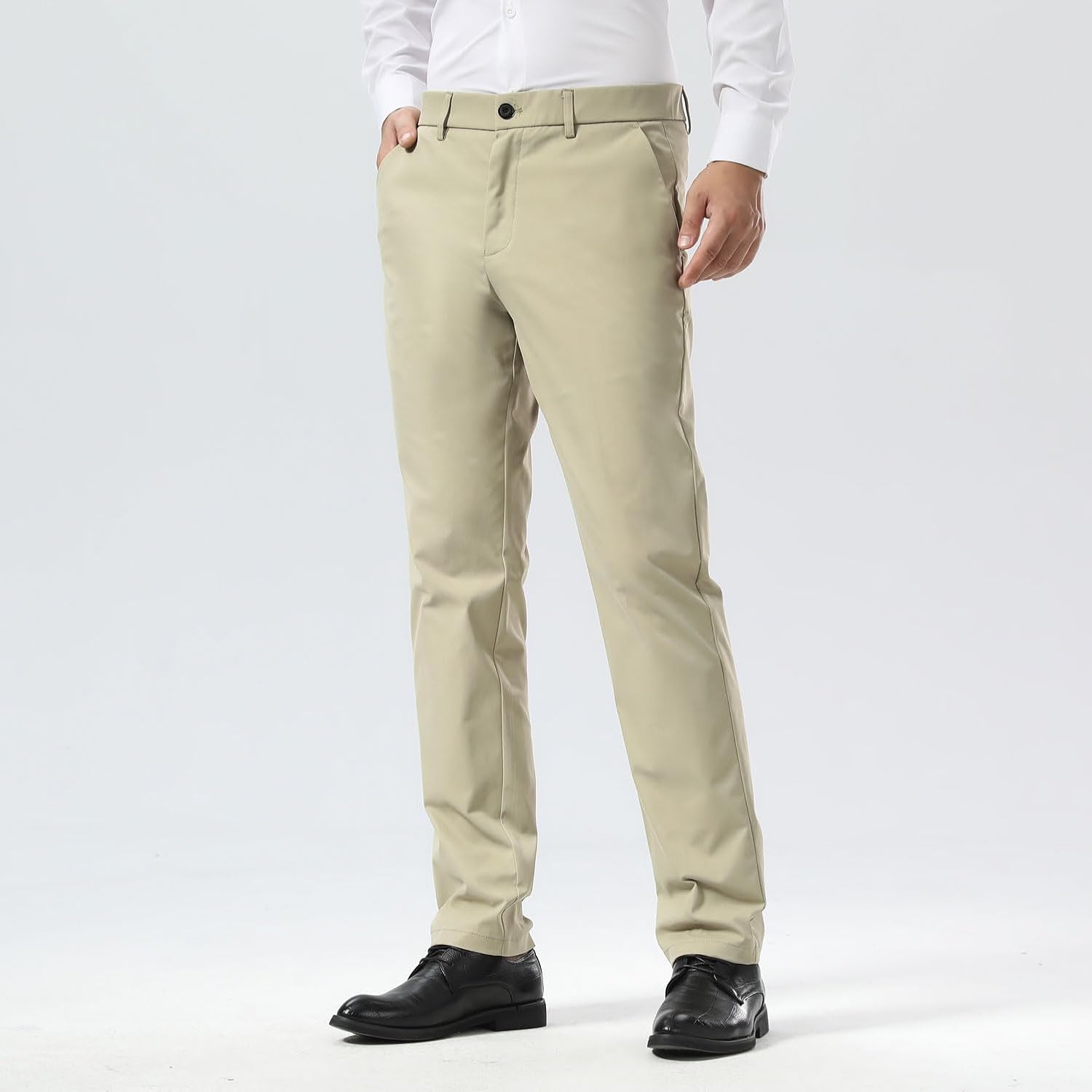 Slim Fit Stretch Khaki Anzughose für Herren, faltenfrei, flexibler Bund - Bild 33 von 50