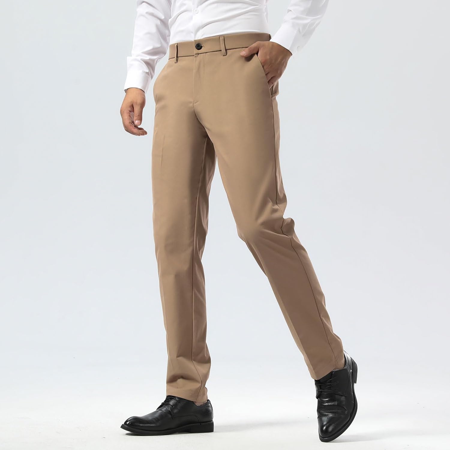 Slim Fit Stretch Khaki Anzughose für Herren, faltenfrei, flexibler Bund - Bild 35 von 50