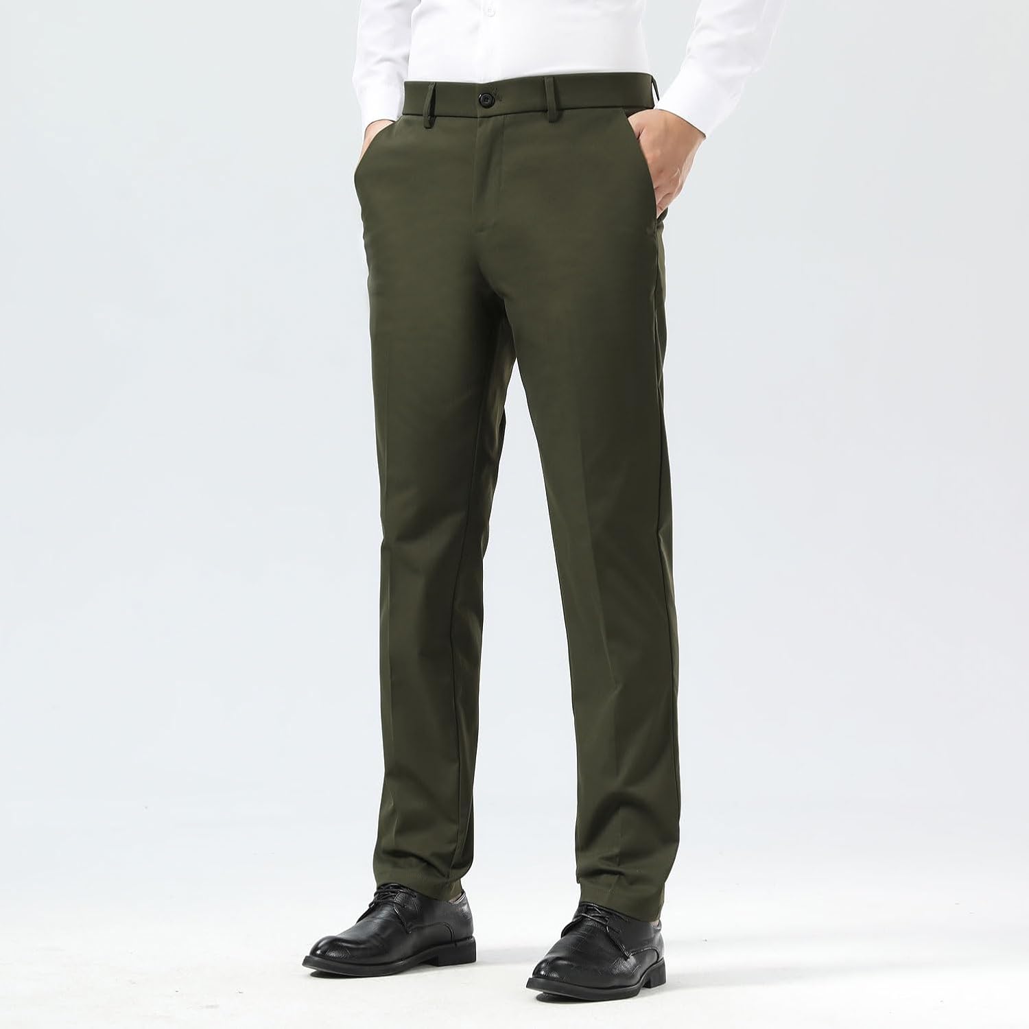 Slim Fit Stretch Khaki Anzughose für Herren, faltenfrei, flexibler Bund - Bild 39 von 50