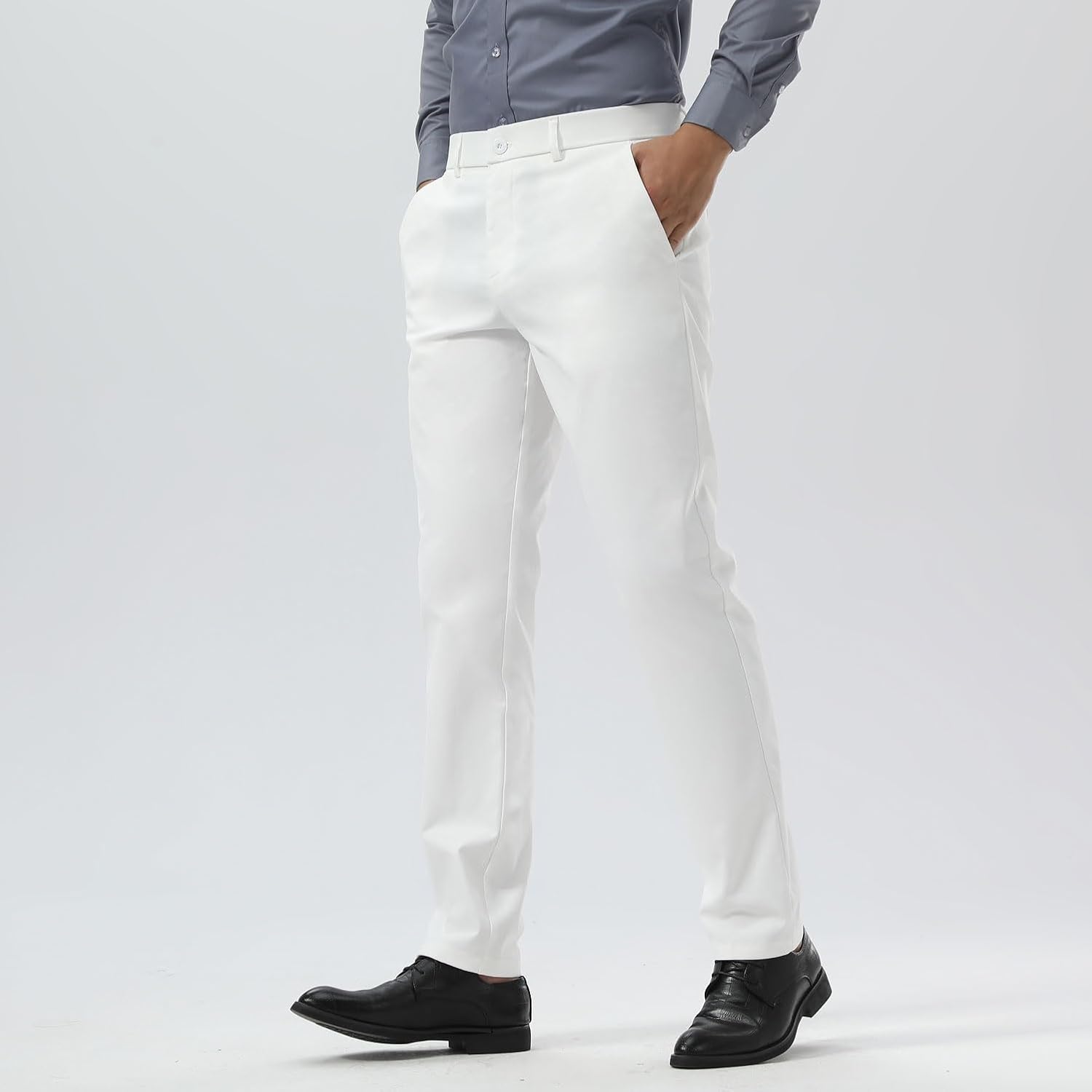 Slim Fit Stretch Khaki Anzughose für Herren, faltenfrei, flexibler Bund - Bild 42 von 50