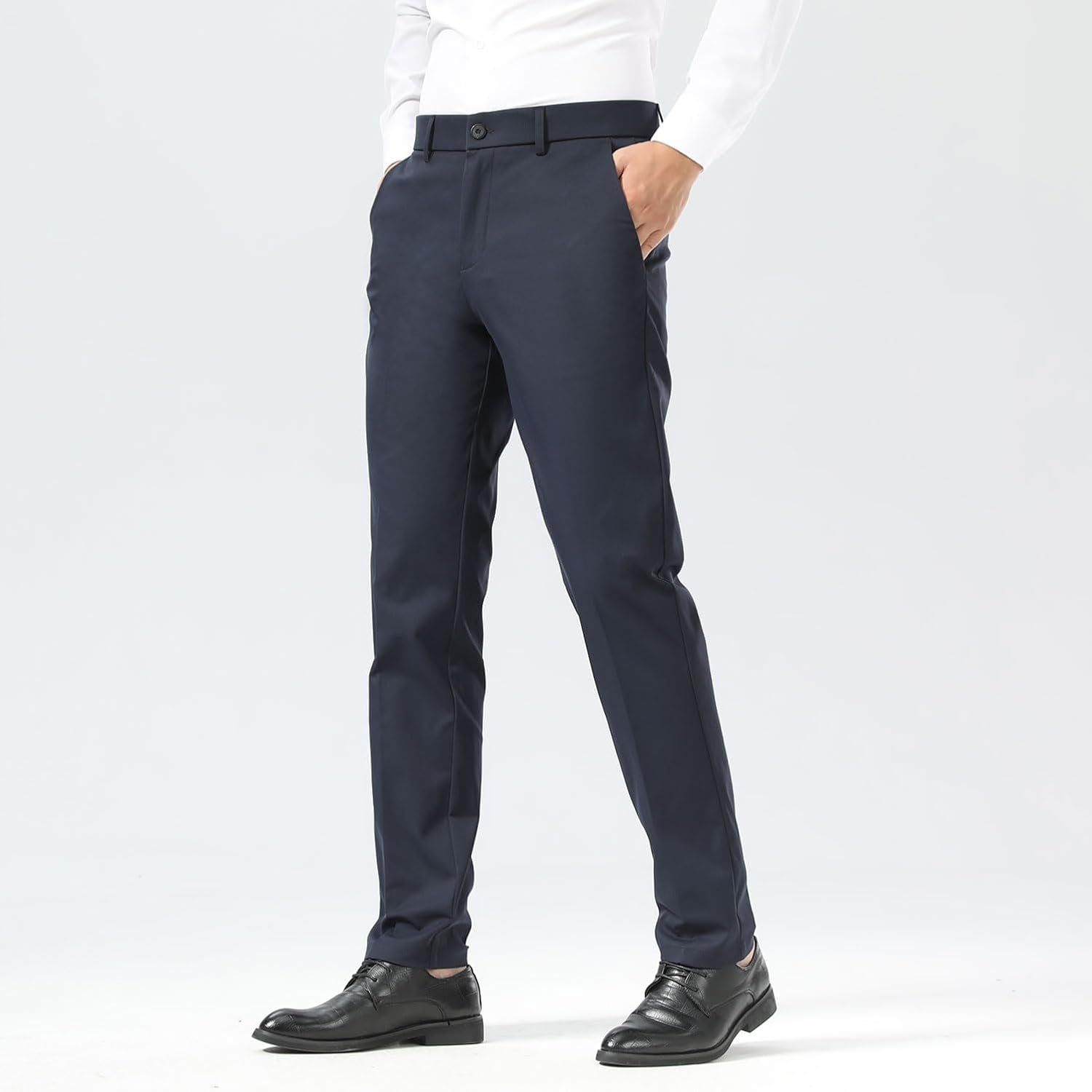 Slim Fit Stretch Khaki Anzughose für Herren, faltenfrei, flexibler Bund - Bild 44 von 50