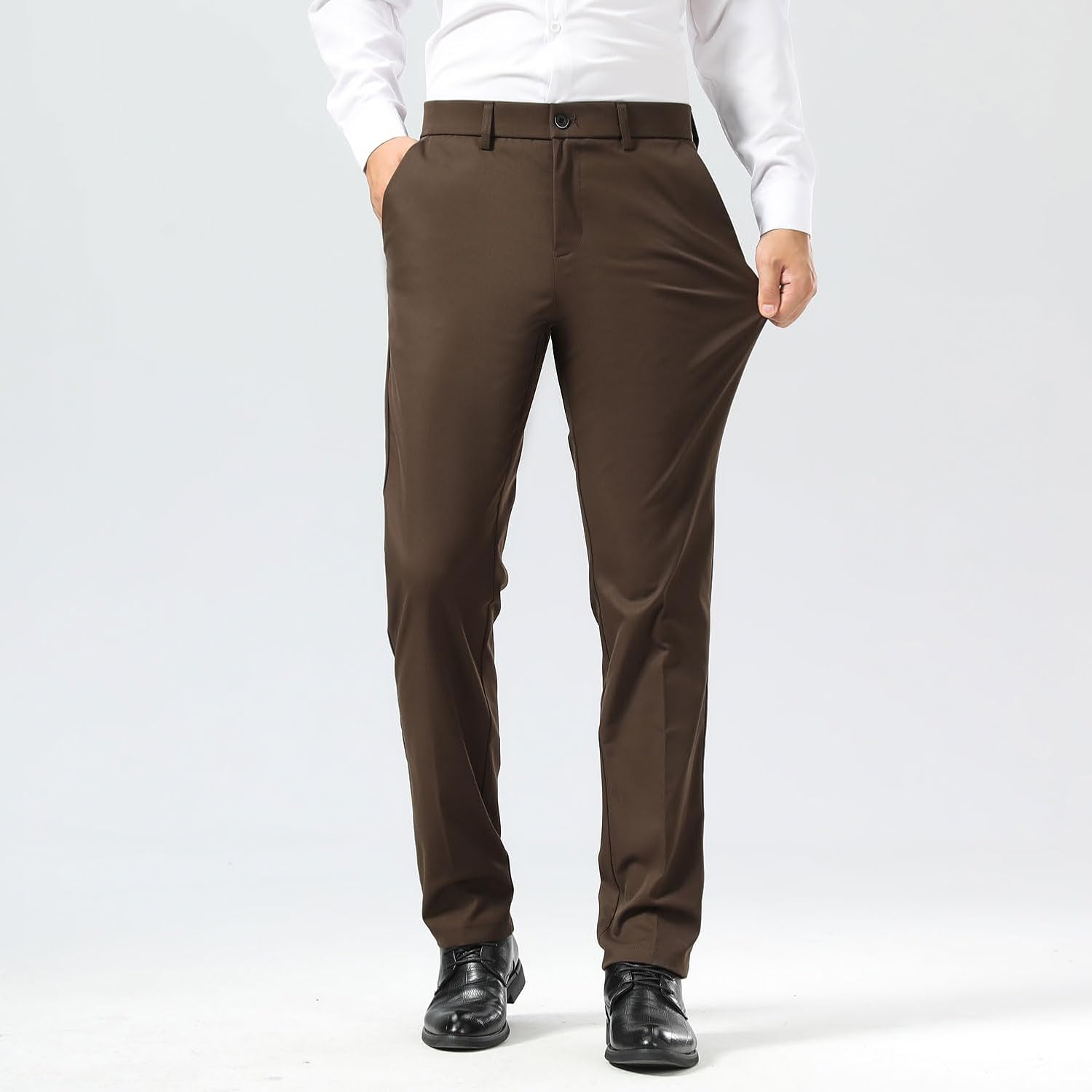 Slim Fit Stretch Khaki Anzughose für Herren, faltenfrei, flexibler Bund - Bild 48 von 50