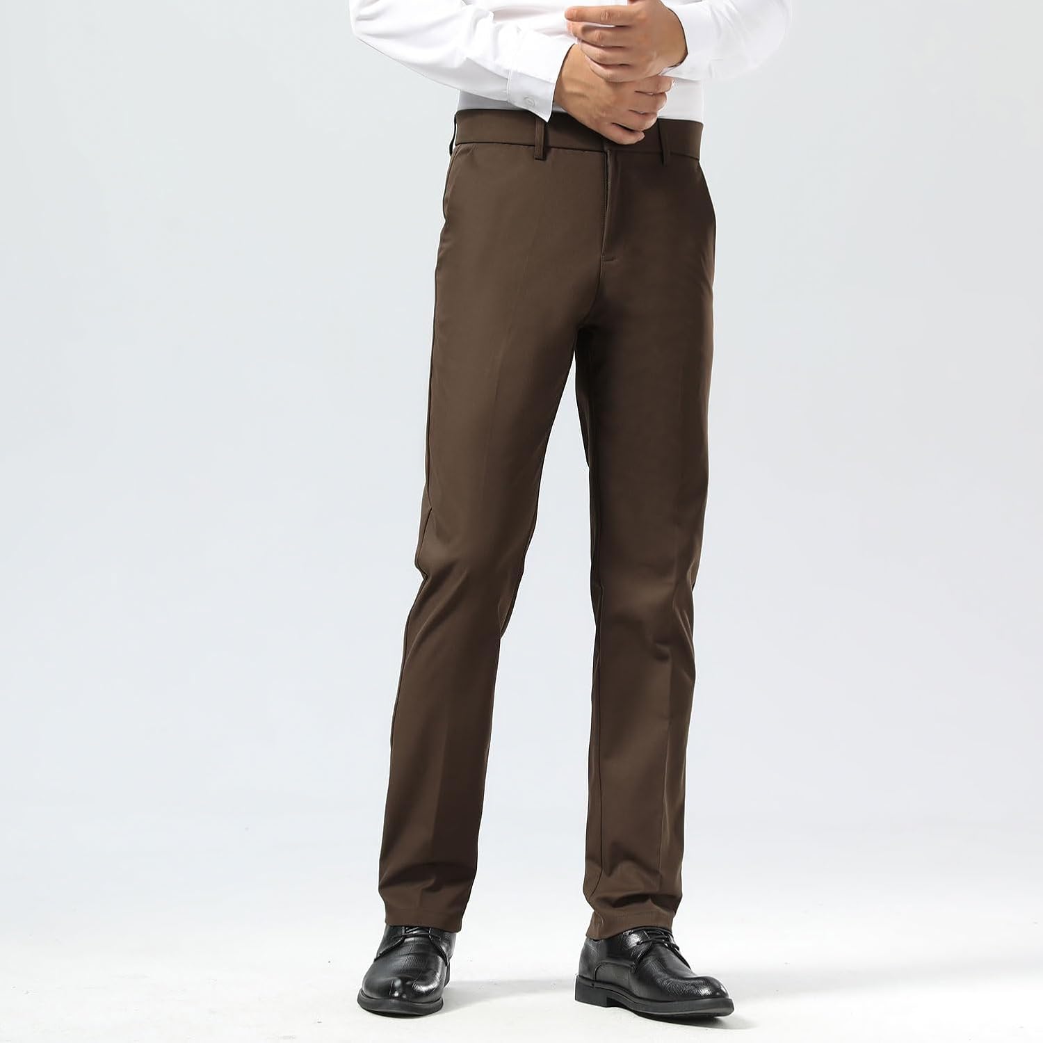 Slim Fit Stretch Khaki Anzughose für Herren, faltenfrei, flexibler Bund - Bild 49 von 50