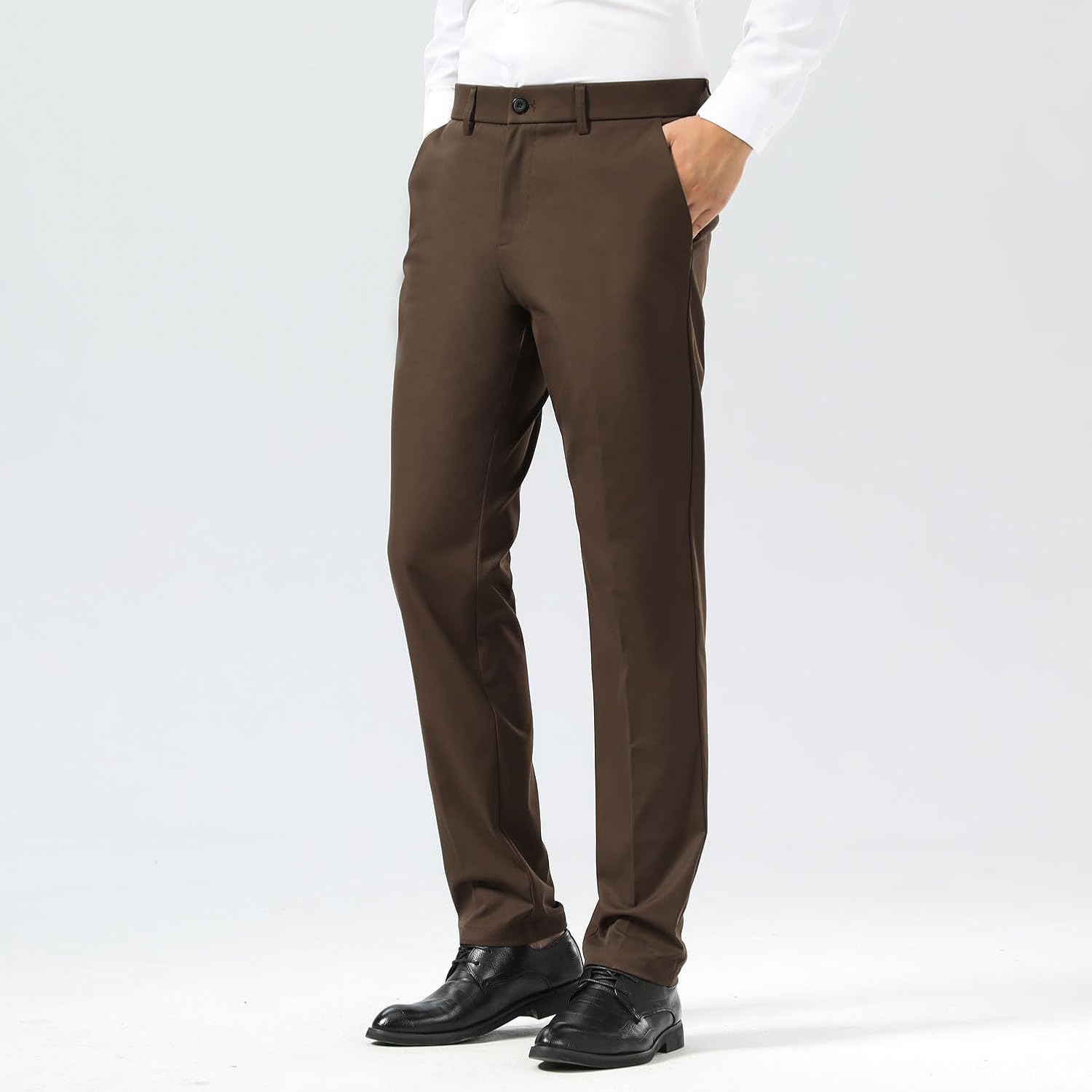 Slim Fit Stretch Khaki Anzughose für Herren, faltenfrei, flexibler Bund - Bild 50 von 50