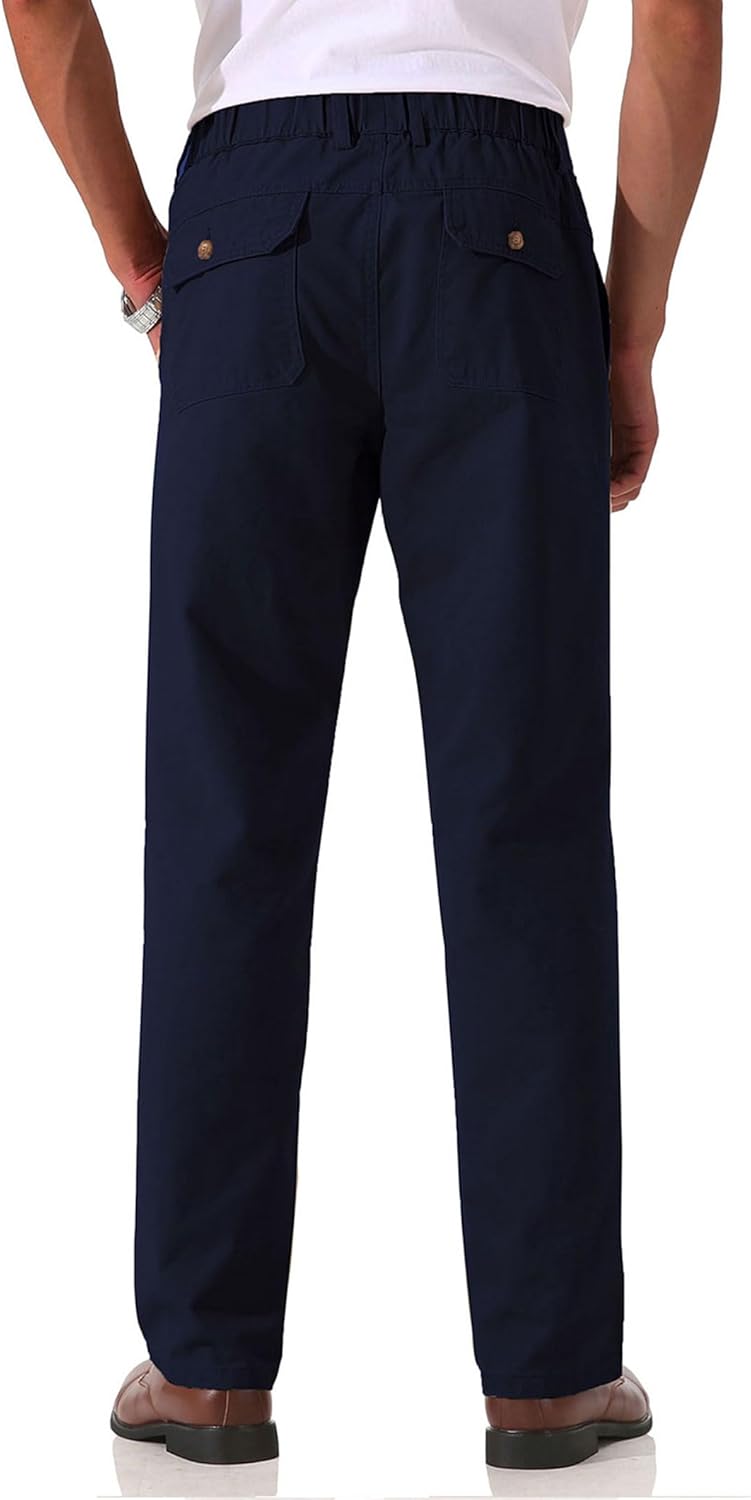 Pantalones de sarga de algodón de peso medio para hombre con cintura elástica completa, mosca funcional - Imagen 43 de 51