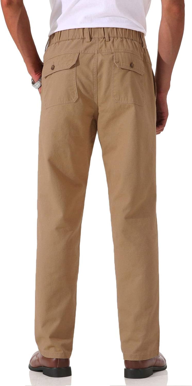 Pantalones de sarga de algodón de peso medio para hombre con cintura elástica completa, mosca funcional - Imagen 31 de 51