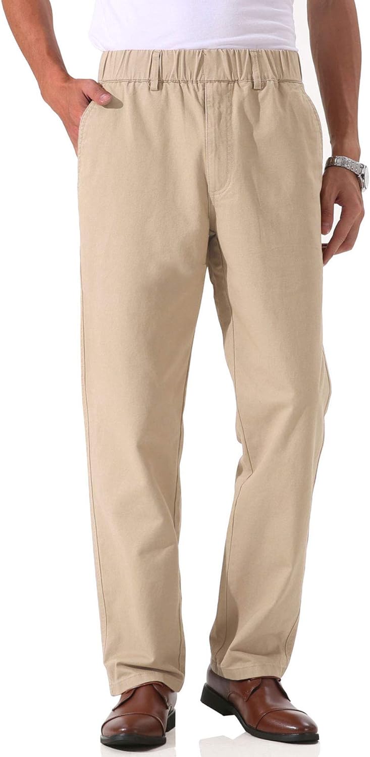 Pantalones de sarga de algodón de peso medio para hombre con cintura elástica completa, mosca funcional - Imagen 34 de 51
