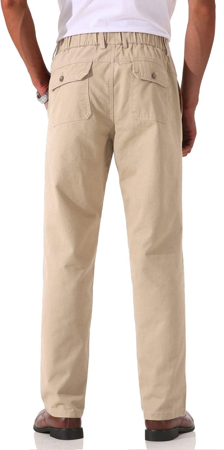 Pantalones de sarga de algodón de peso medio para hombre con cintura elástica completa, mosca funcional - Imagen 35 de 51
