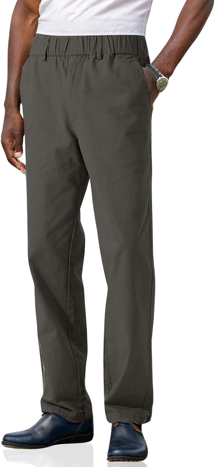 Pantalones de sarga de algodón de peso medio para hombre con cintura elástica completa, mosca funcional - Imagen 48 de 51