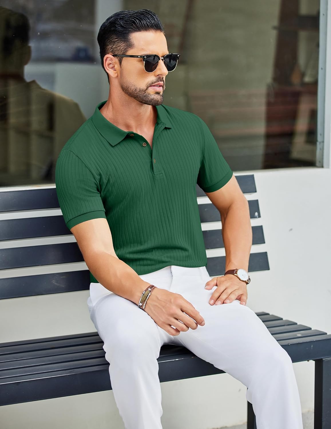 Herren Struktur Poloshirts Kurzarm Slim Fit Freizeit Knopf Polo T-Shirt - Bild 105 von 115