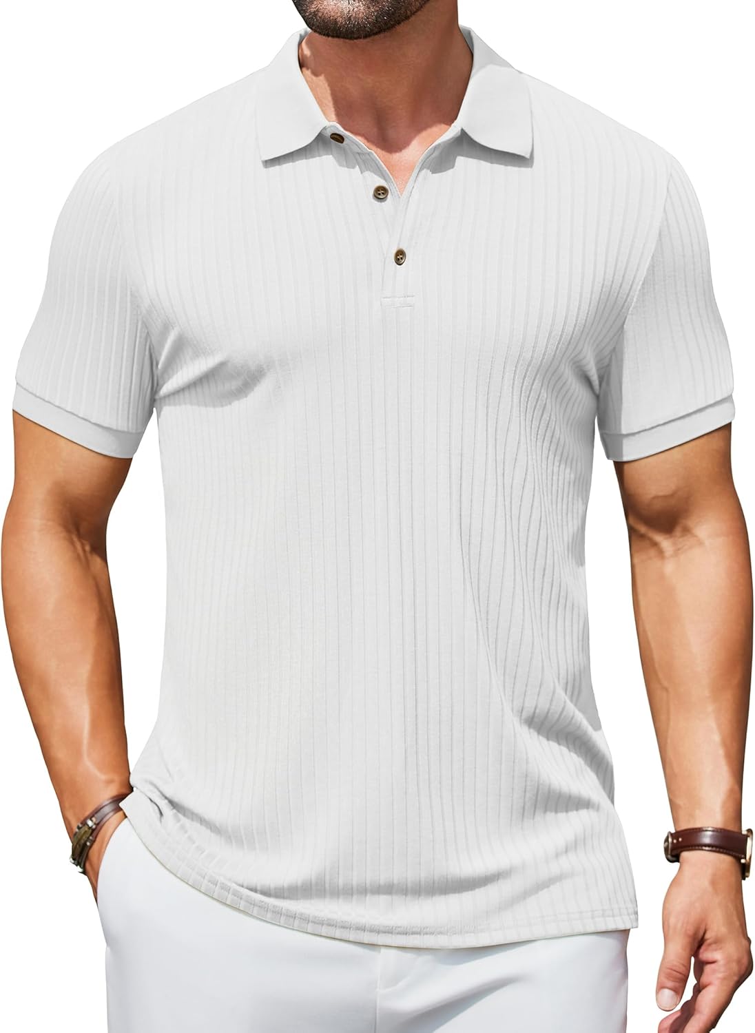 Herren Struktur Poloshirts Kurzarm Slim Fit Freizeit Knopf Polo T-Shirt - Bild 25 von 115
