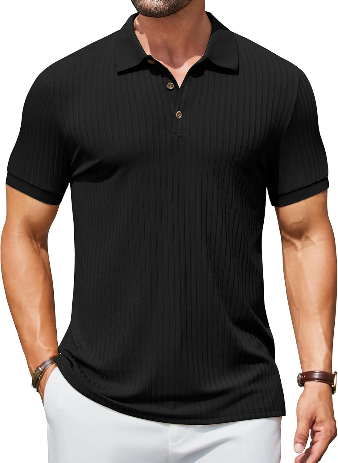 Herren Struktur Poloshirts Kurzarm Slim Fit Freizeit Knopf Polo T-Shirt - Bild 32 von 115