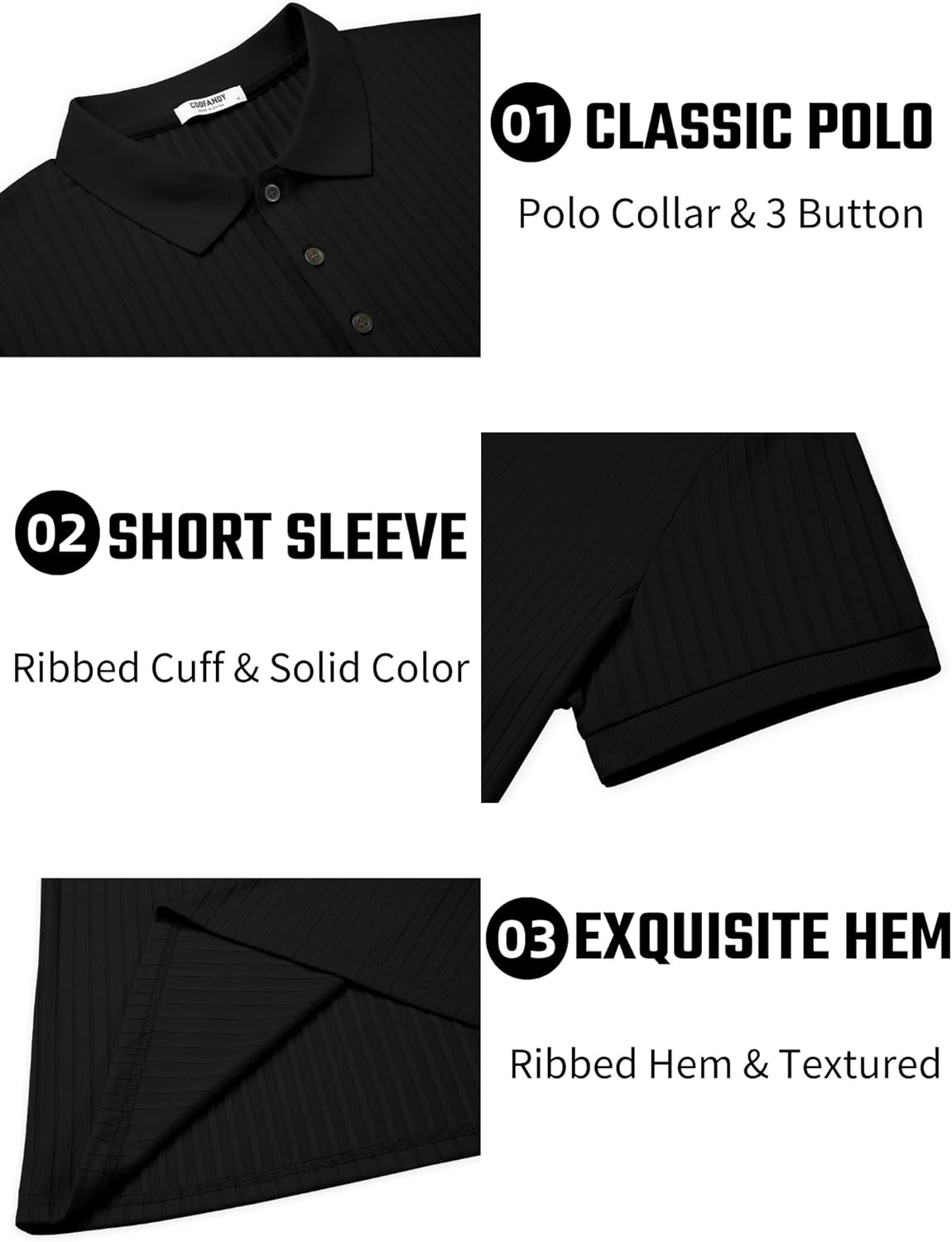 Herren Struktur Poloshirts Kurzarm Slim Fit Freizeit Knopf Polo T-Shirt - Bild 36 von 115
