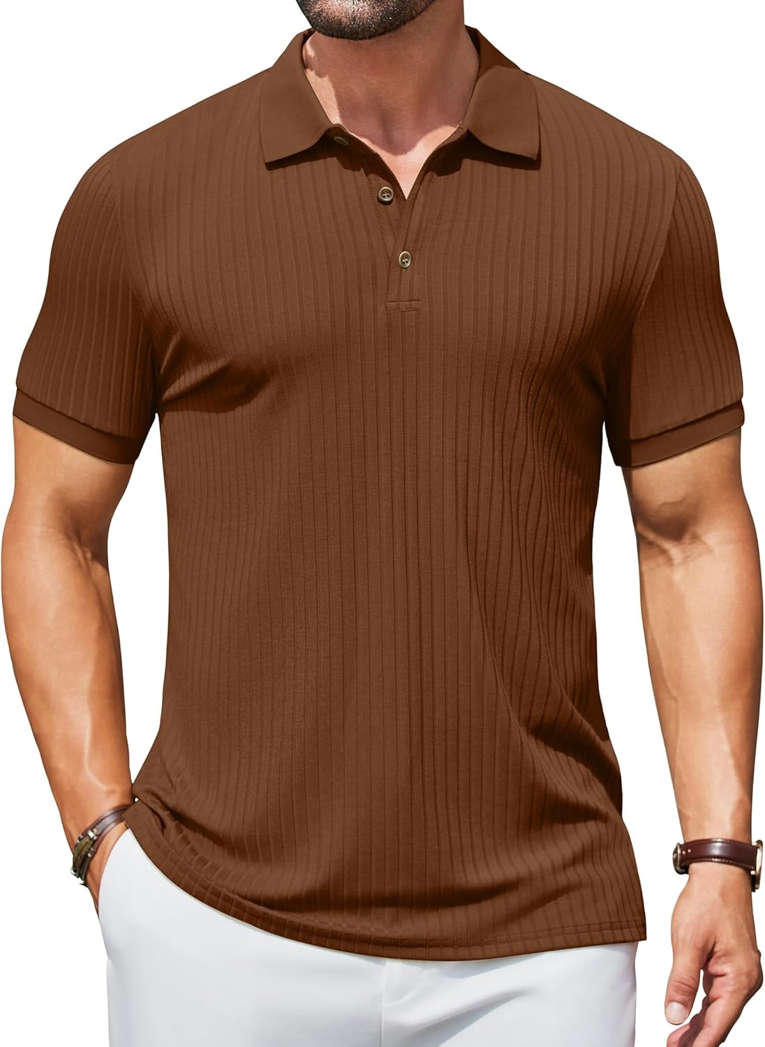 Herren Struktur Poloshirts Kurzarm Slim Fit Freizeit Knopf Polo T-Shirt - Bild 39 von 115