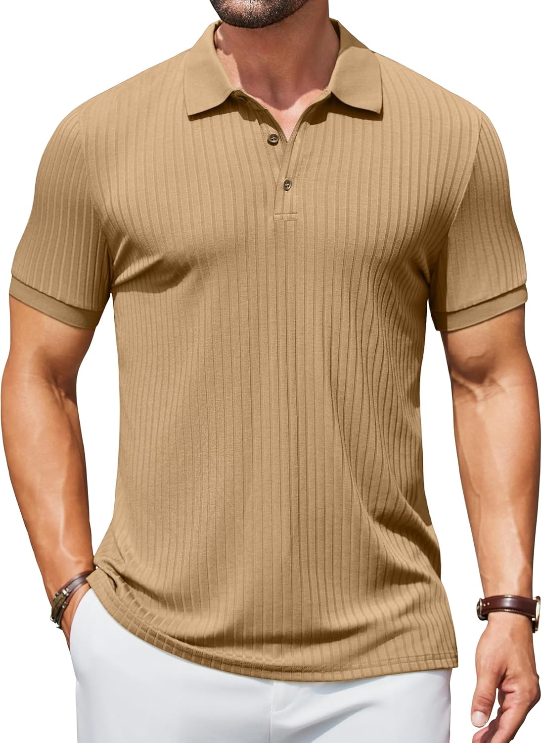 Herren Struktur Poloshirts Kurzarm Slim Fit Freizeit Knopf Polo T-Shirt - Bild 46 von 115