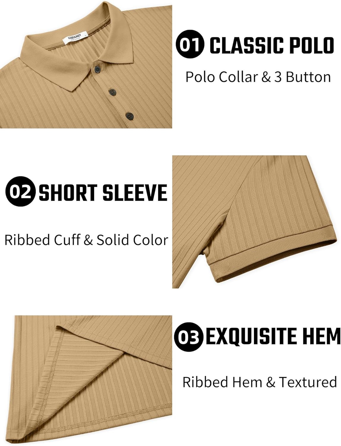 Herren Struktur Poloshirts Kurzarm Slim Fit Freizeit Knopf Polo T-Shirt - Bild 50 von 115
