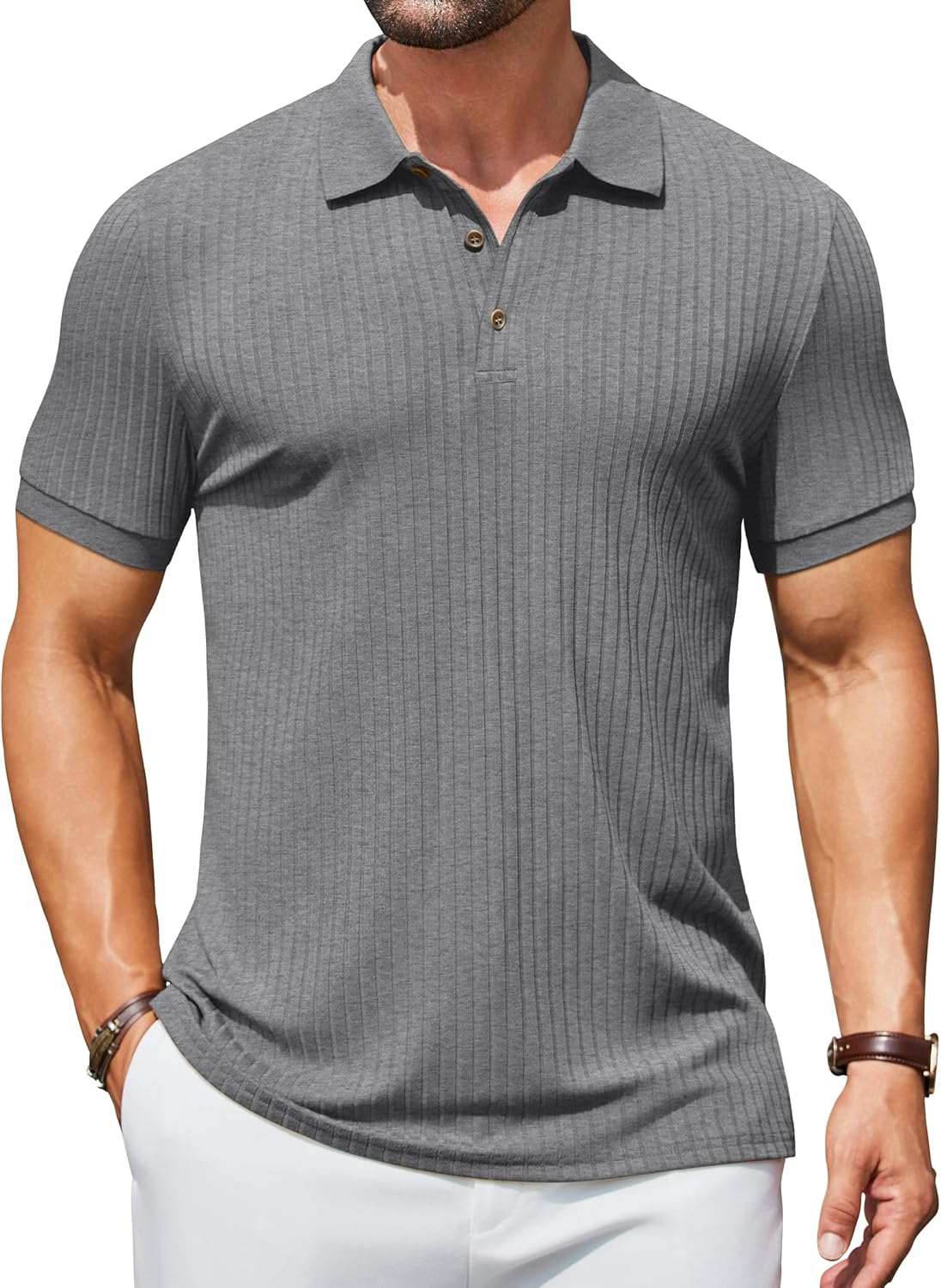 Herren Struktur Poloshirts Kurzarm Slim Fit Freizeit Knopf Polo T-Shirt - Bild 53 von 115