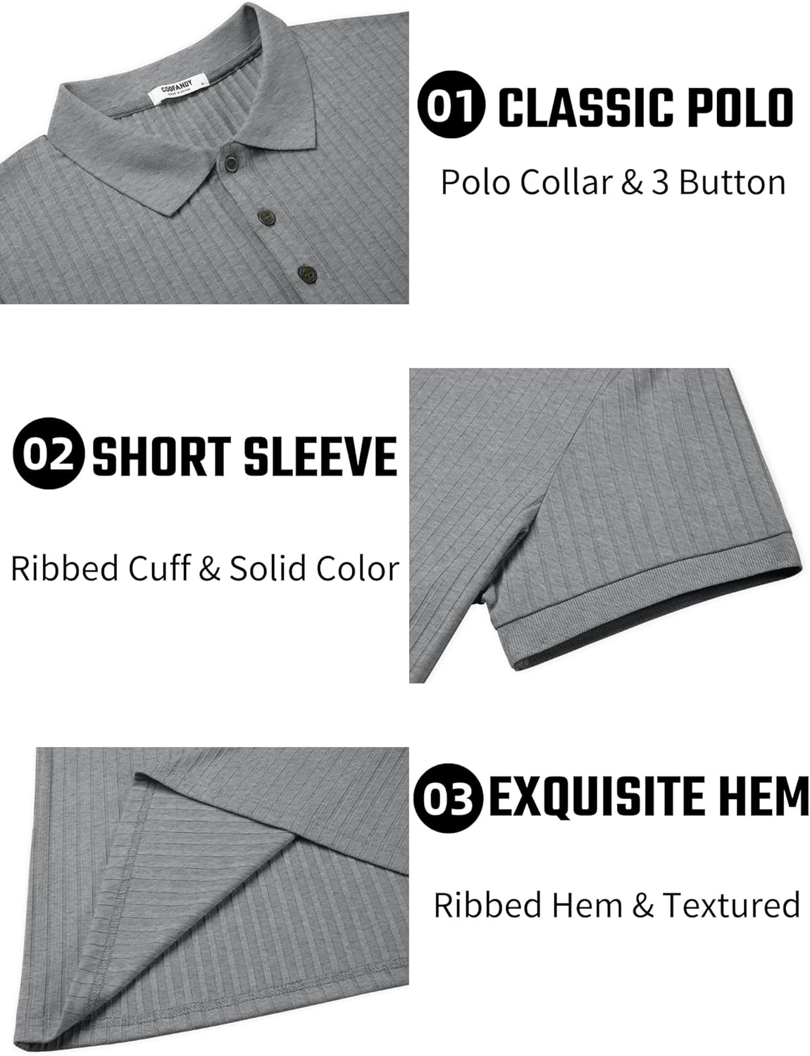 Herren Struktur Poloshirts Kurzarm Slim Fit Freizeit Knopf Polo T-Shirt - Bild 57 von 115