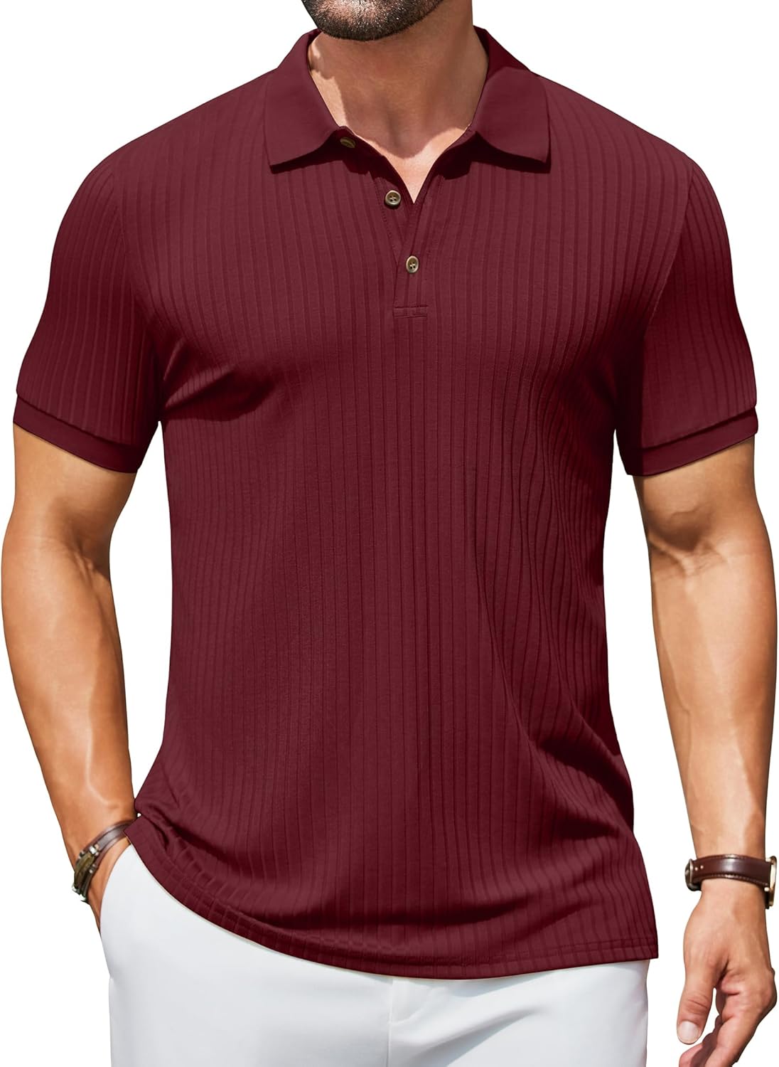 Herren Struktur Poloshirts Kurzarm Slim Fit Freizeit Knopf Polo T-Shirt - Bild 60 von 115