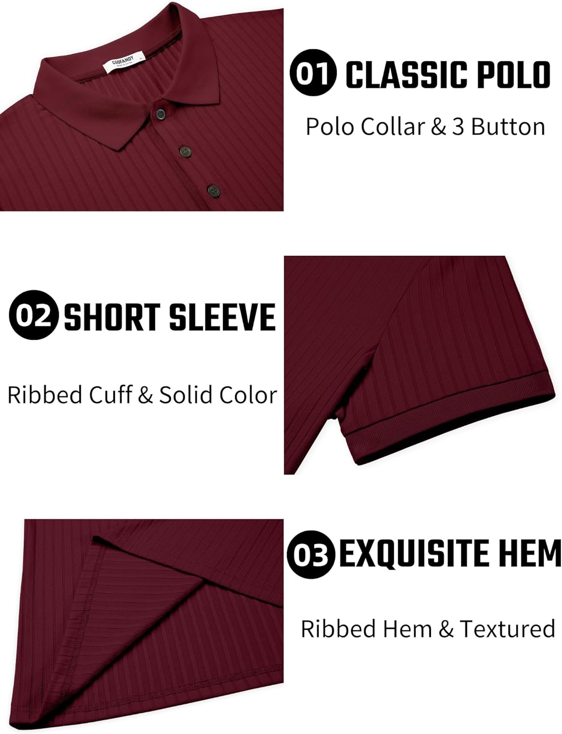 Herren Struktur Poloshirts Kurzarm Slim Fit Freizeit Knopf Polo T-Shirt - Bild 64 von 115