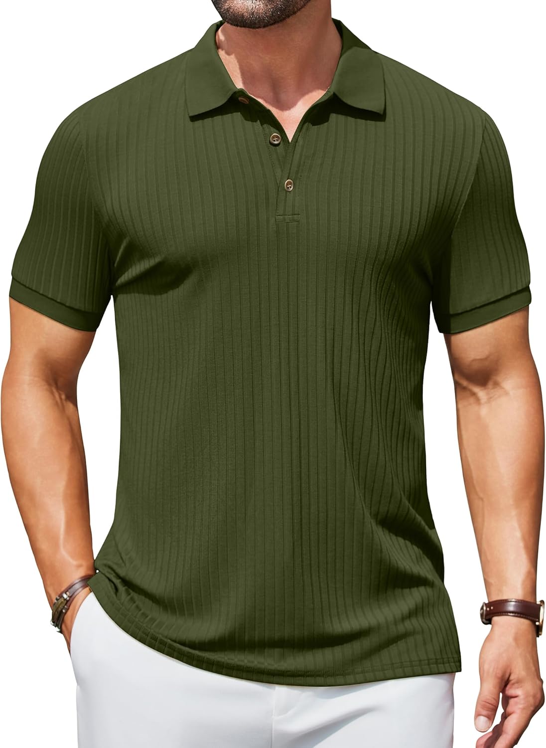 Herren Struktur Poloshirts Kurzarm Slim Fit Freizeit Knopf Polo T-Shirt - Bild 67 von 115